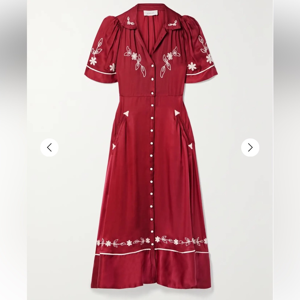 THE GREAT. Red Embroidered Button-Front Maxi Dress - Picture 2 of 8
